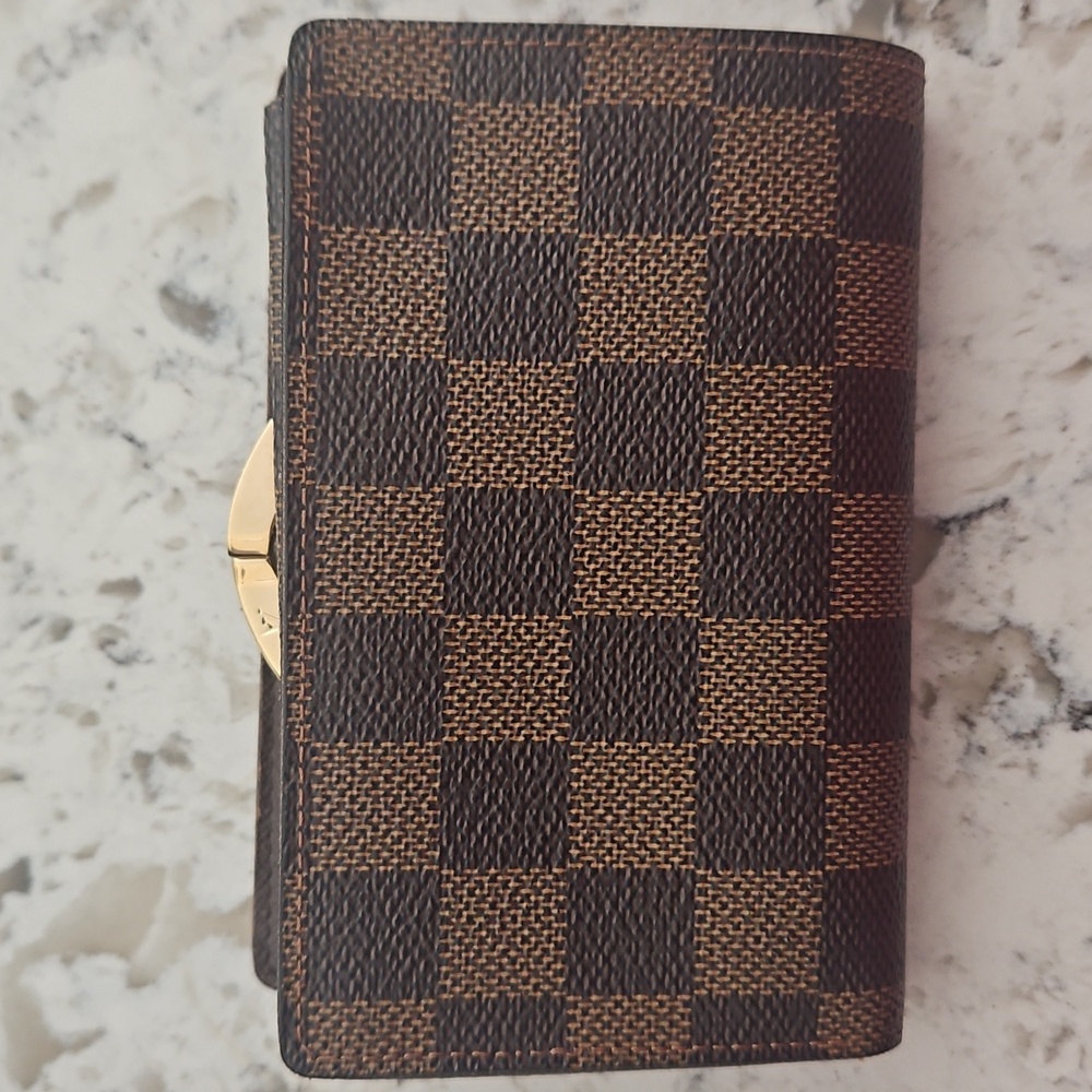 Louis Vuitton Brown Damier Kisslock Compact Wallet With COA